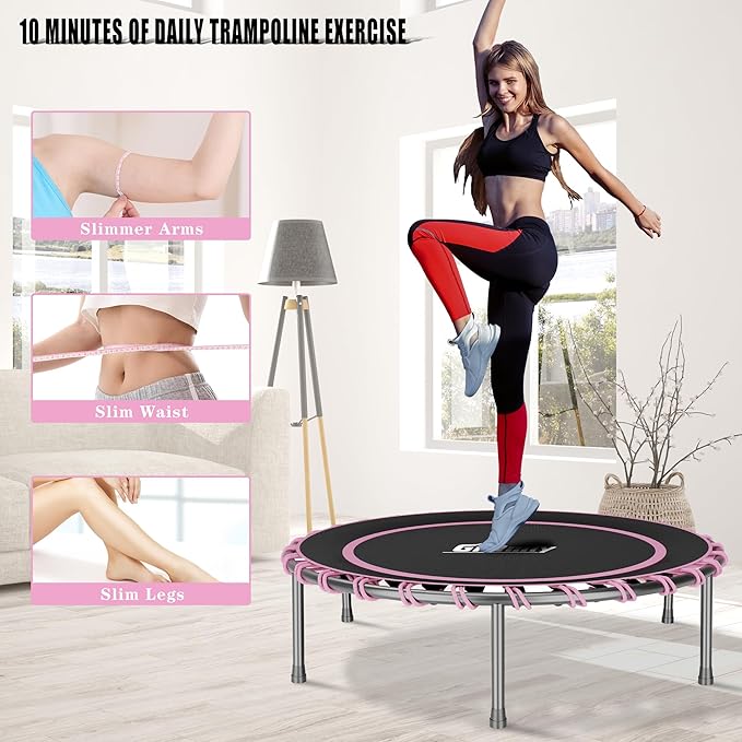 40" Fitness Trampoline with Adjustable Handle Bar Silent Mini Trampoline Bungee Rebounder Jumping Cardio Trainer Workout for Adults - Maximum Load 150 kg