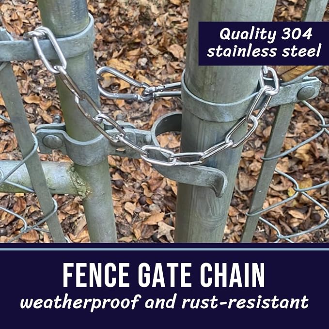 20 inches Heavy Duty Chain Link Fence Gate Chains 900lbs Capacity - Stainless Steel Chain Locks for Outside, Metal Chain for Horses Goats Dogs Stall Barns and Fence Gates, Black, 2 Pack