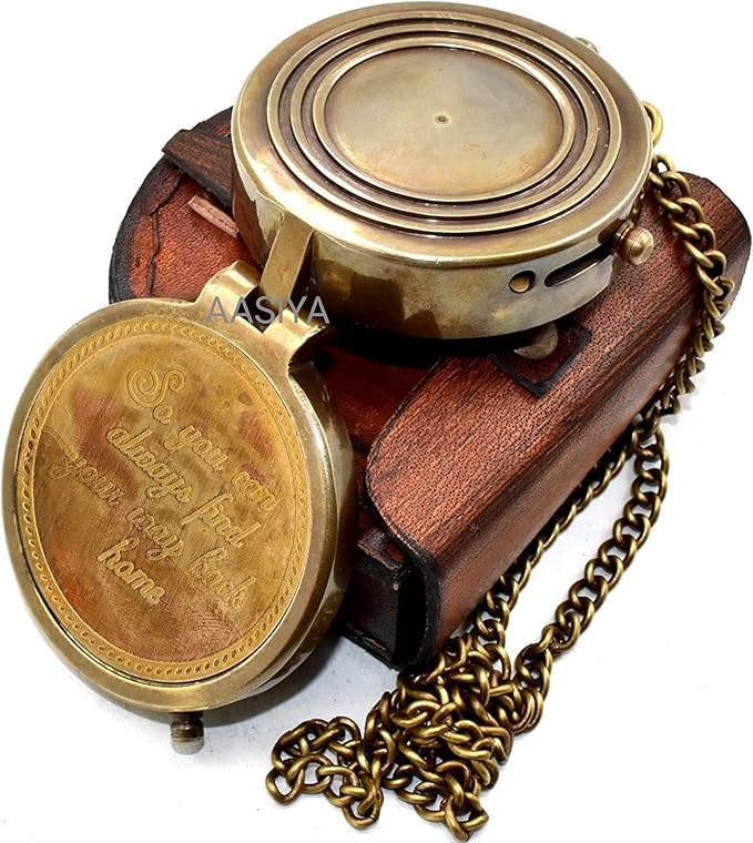 AASIYA Brass Nautical Pocket Compass with Chain and