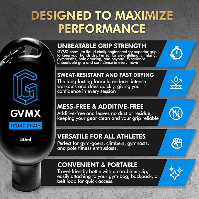 50ML/100ML/400ML Superior Grip Premium Liquid Chalk. Long Lasting Mess-Free Gym Chalk for Weightlifting, Gymnastics, Climbing. Fast Drying Refillable Gym Accessories. Package May Vary.