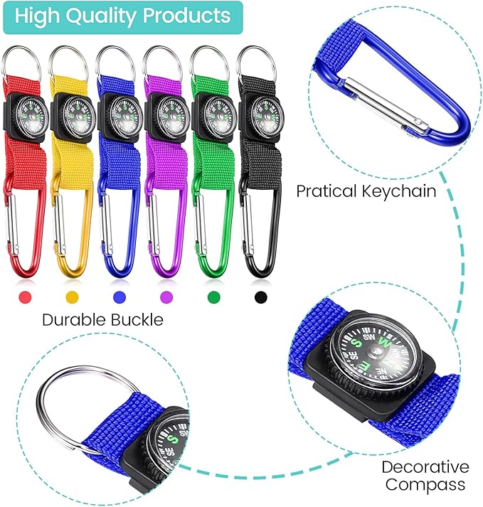 36 Pieces Compass Keychain Bulk Carabiner Belt Clips