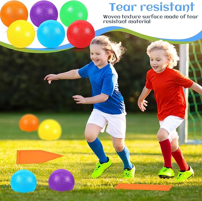 Hiboom 12 Pcs Dodgeball Set with Bases Playground 6 Bouncing 5 Rubber 1 Ball