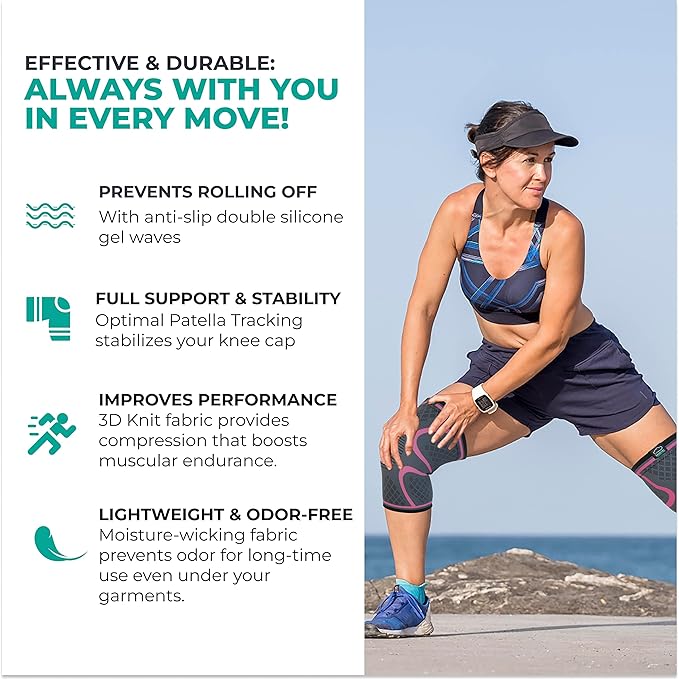 Modvel 2 Pack Knee Brace for Women & Men - Workout Knees Compression Sleeve for Knee Pain Relief Joint Support for ACL, Arthritis, Meniscus Tear Knees Brace for Sports, Rodilleras para Gym Fitness