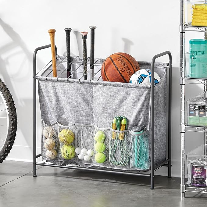 mDesign Sports Equipment Organizer Bin with Front Pockets