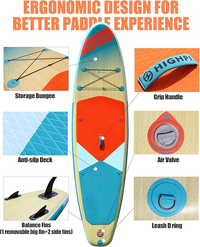 Highpi Inflatable Stand Up Paddle Board for Youth and Adults – Wide Sup with Premium Accessories, Blow Up Paddleboard for Surfing, Fishing, Yoga & More
