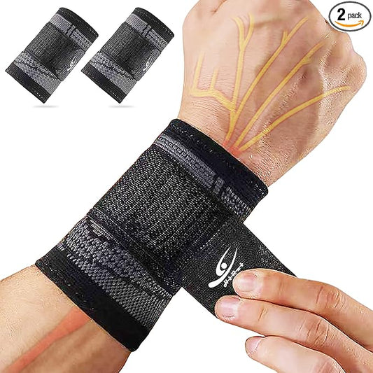 HiRui Wrist Brace Wrist Wraps Compression Wrist Strap, Wrist Support for Work Fitness Weightlifting Sprains Tendonitis, Carpal Tunnel Arthritis, Pain Relief, Adjustable Wristbands 2 PACK (Black, S)