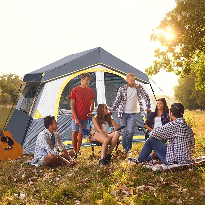 HIKERGARDEN 8 Person Camping Tent - Portable Family Traveling-12'x9'x80in(H)