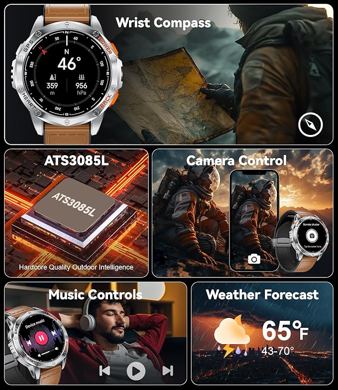 LIGE GPS Military Smart Watch for Men, LED Flashlight/Compass/45 Days Battery/IP68 Waterproof 1.43'' AMOLED Smartwatch, 100+ Sports Modes Fitness Smart Watch, Rugged Smart Watches for Android iOS