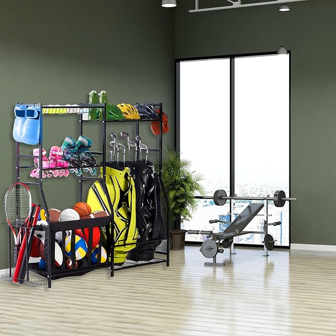 LUGO Garage Sports Equipment Organizer with Baskets and Hooks