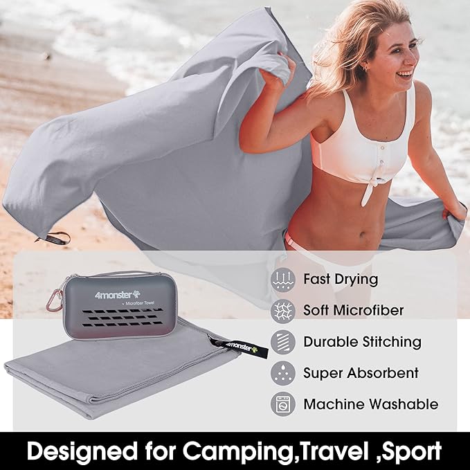 4Monster Camping Towels Super Absorbent (20.00" x 12.00", Gray)