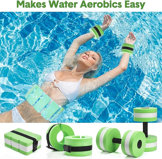 5 Pcs Aquatic Exercise Set Including 2 Ankle Swimming Weights 2 Lightweight Aquatic Exercise Dumbbells and Swim Belt Pool Exercise Equipment for Aquatic Aerobics Exercise