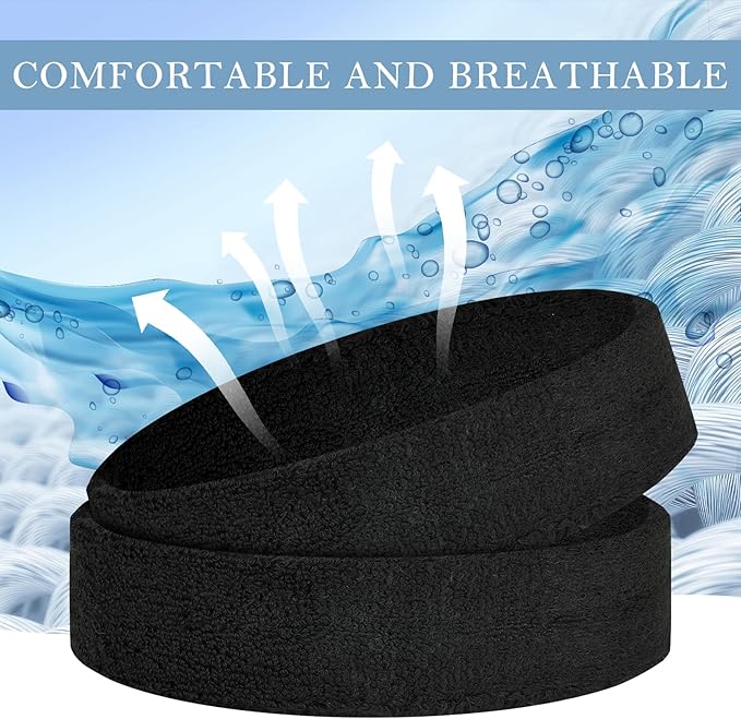 4 Pack Headbands for Men, Sweat Bands Headbands Men & Women, Cotton Terry Sweat Bands for Tennis, Basketball, Running, Gym, Working Out