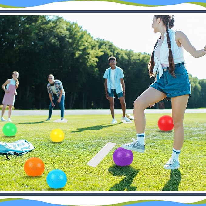 Hiboom 12 Pcs Dodgeball Set with Bases Playground 6 Bouncing 5 Rubber 1 Ball