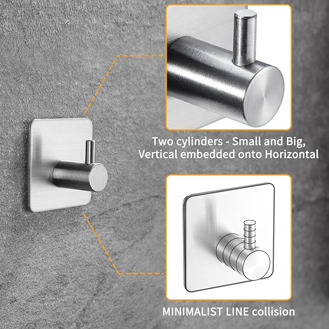 Adhesive Towel Hooks - Self Adhesive Robe Hooks 304 Stainless