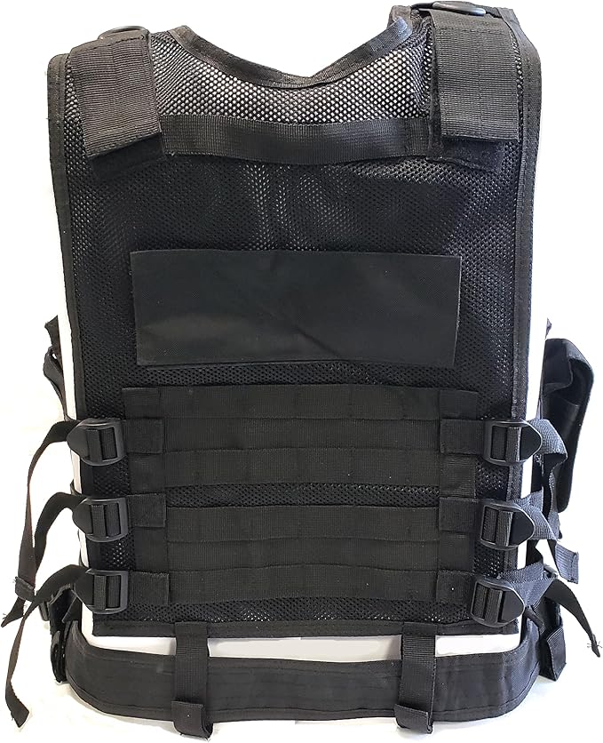 Light Weight Upgraded Tactical Airsoft or Paintball Vest - Duty Belt, Pistol Holster, 9 Pouches - Black