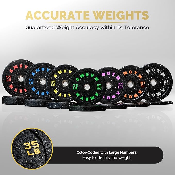 2 Inch Bumper Plates,10-500lbs,Barbell Rubber Olympic Weight Plates Set for Home Gym, Strength Training & Weight Lifting, Multiple Options Colors