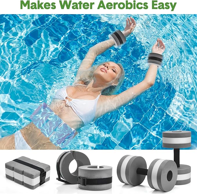 5 Pcs Aquatic Exercise Set Including 2 Ankle Swimming Weights 2 Lightweight Aquatic Exercise Dumbbells and Swim Belt Pool Exercise Equipment for Aquatic Aerobics Exercise