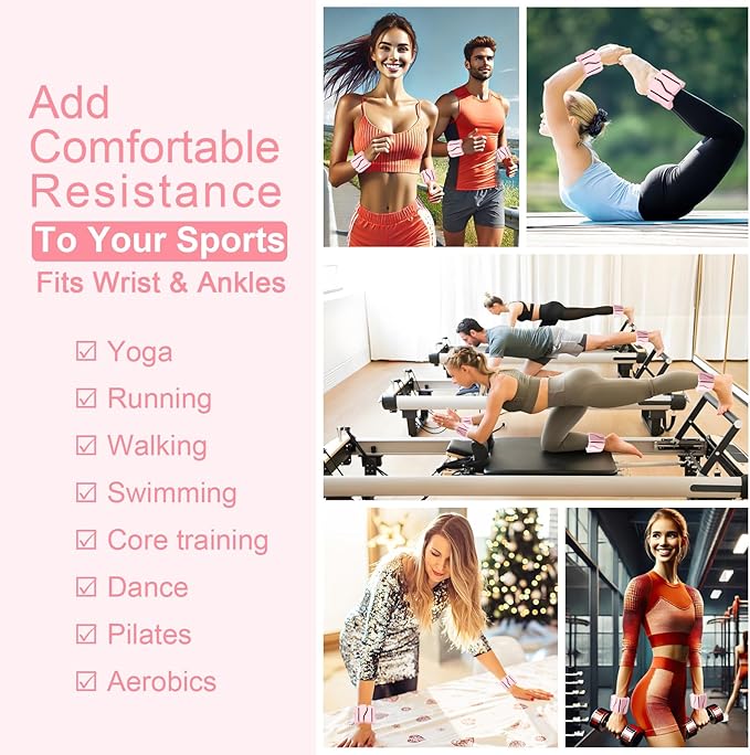 ADLIFE Adjustable Wrist Ankle Weights for Women Men Kids, 2 Lbs Wearable Arm Leg Weights Set of 2(1 Lb Each), Weighted Wristbands Exercise Weights for Walking Running Pilates Yoga Home Gym Workout