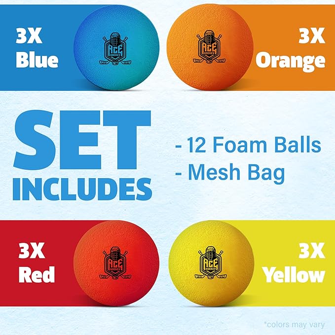 Mini Hockey Balls - 12 Soft Foam Balls 2" Indoor