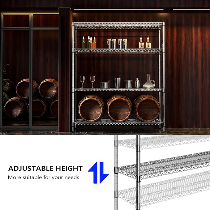 4 Tier Storage Rack Metal Wire Shelving Unit, Storage Standing Shelf Organizer for Laundry Bathroom Kitchen Pantry Closet Garage Basement Utility Room, Chrome 17.7" D x 59.1" W x 70.4" H