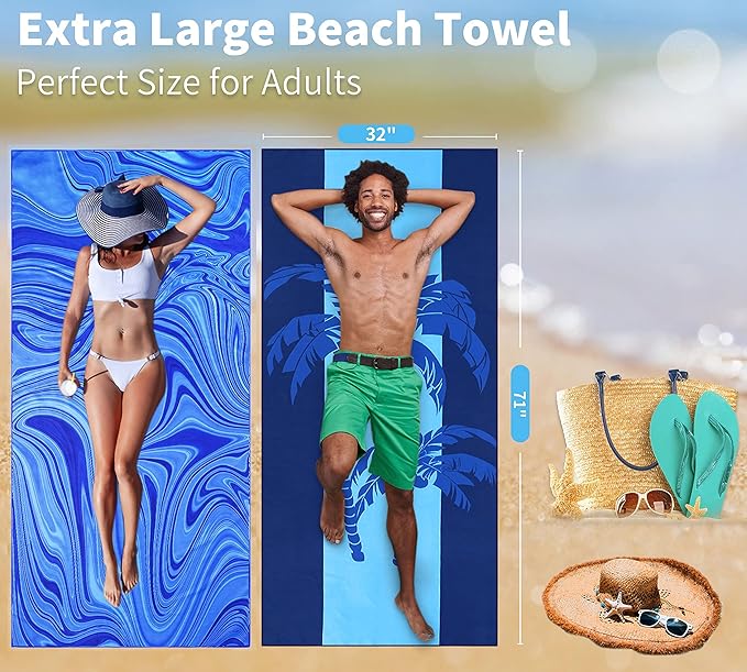 4 Pack Lightweight Thin Beach Towel Oversized 71"x32"