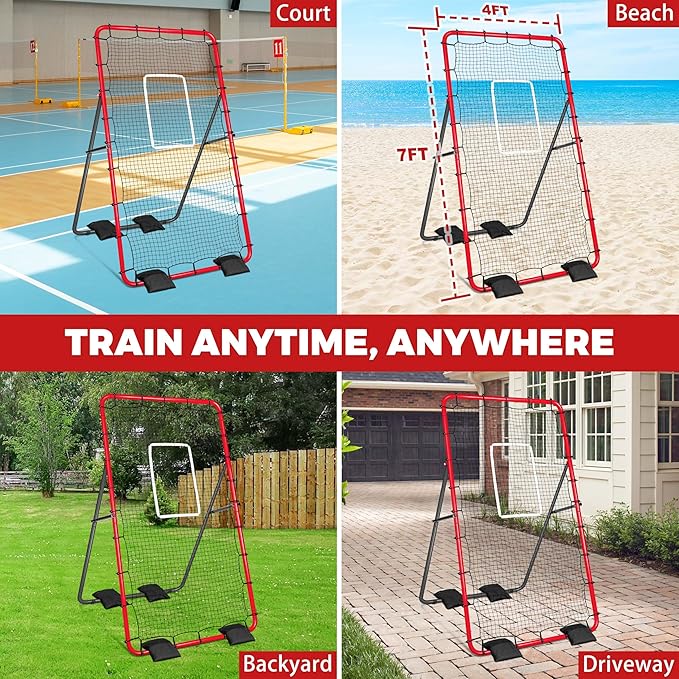 Adjustable Volleyball Rebounder Net 7x4 ft 5 Angles,