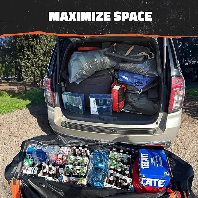 Mockins 60"x20"x6" Folding Trailer Hitch Cargo Carrier w/ 20 Cu Ft Waterproof Cargo Bag for Hitch Carrier | 500 Lbs. Cap All-Weather Cargo Carrier Hitch Mount Rack & Vinyl Vehicle Soft-Shell Carriers
