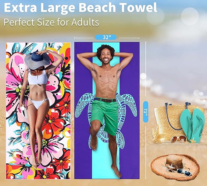 4 Pack Lightweight Thin Beach Towel Oversized 71"x32"