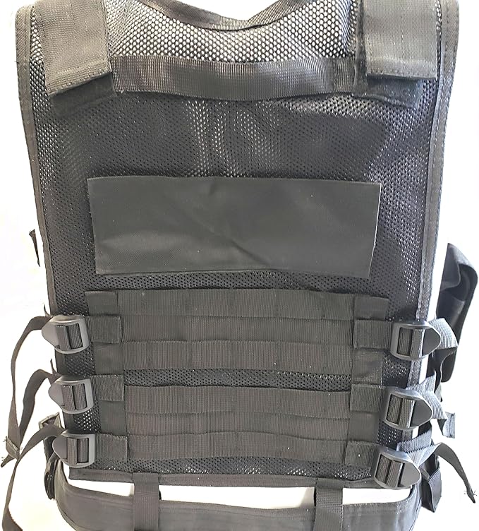 Light Weight Upgraded Tactical Airsoft or Paintball Vest - Duty Belt, Pistol Holster, 9 Pouches - Black