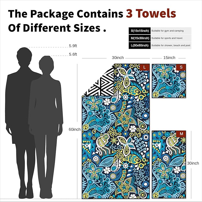 4Monster Camping Towels 3 Size at 1 Pack
