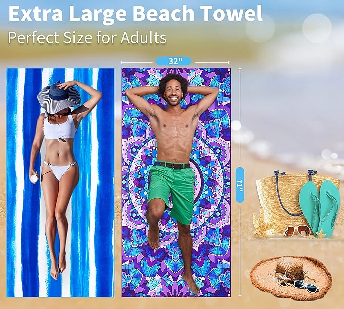4 Pack Lightweight Thin Beach Towel Oversized 71"x32"