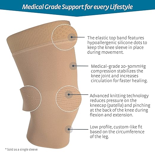 medi Seamless Knit Knee Support Compression Sleeve w/Band Black LG