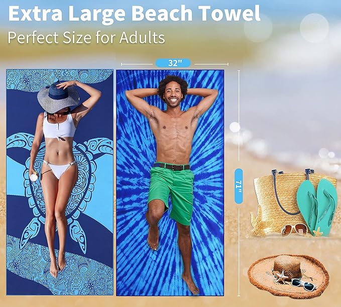 4 Pack Lightweight Thin Beach Towel Oversized 71"x32"