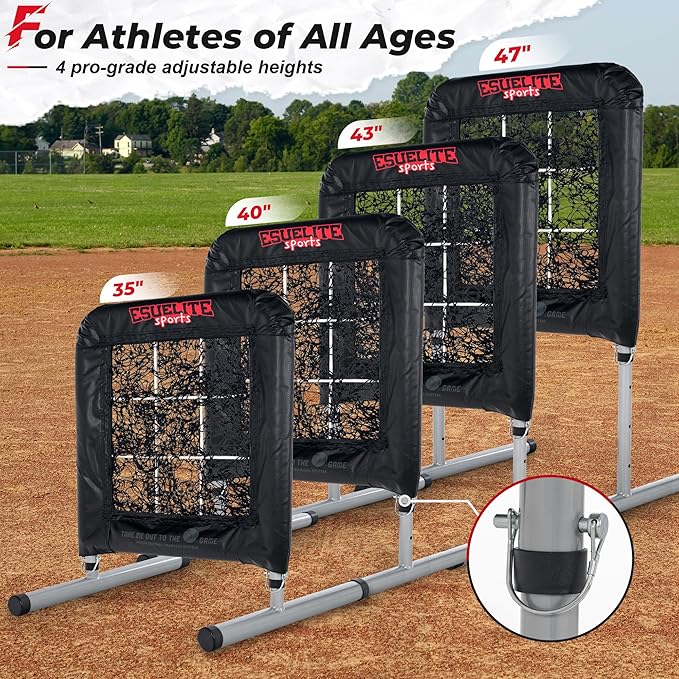 Heavy-Duty 9 Hole Pro Style Baseball & Softball Pitching Net with Strike Zone Target - Adjustable Portable Design for Training, Includes 4 Stakes & 2 Sandbags