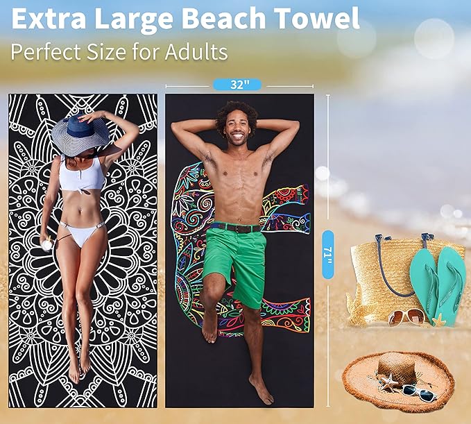 4 Pack Lightweight Thin Beach Towel Oversized 71"x32"