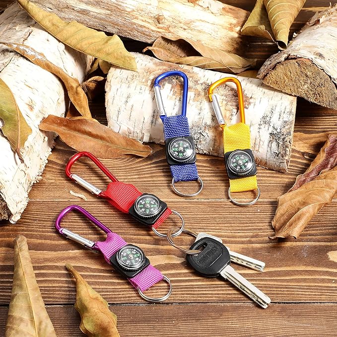 36 Pieces Compass Keychain Bulk Carabiner Belt Clips