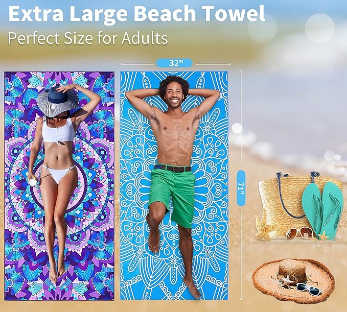 4 Pack Lightweight Thin Beach Towel Oversized 71"x32"
