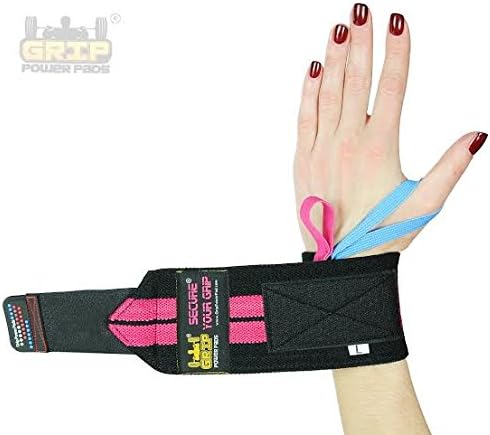 Grip Power Pads Wrist Wraps 2 Wraps for Weight Lifting Wrist Support Cotton Wraps Gym Bandage Straps for Men & Women Premium Quality & PRO Rubber