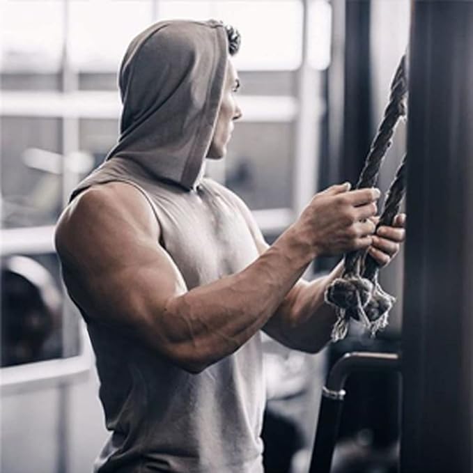 Men's Workout Bodybuilding Hoodies Tshirt Athletic Training Tank Tops Cotton Gym Hooded Top Cut Off Sleeveless Muscle T-Shirt