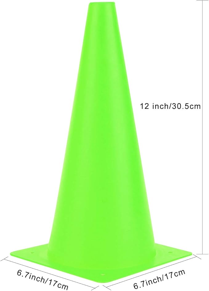 12 Inch Traffic Training Cones, Plastic Safety Parking Cones, Agility Field Marker Cones for Soccer Basketball Football Drills Training, Outdoor Sport Activity & Festive Events - 6 Colors