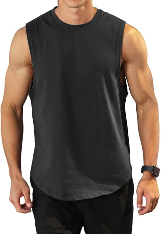 Men's Workout Bodybuilding Tank Tops Athletic Training Gym Shirts Vest Cotton Cut Off Sleeveless Muscle T-Shirt