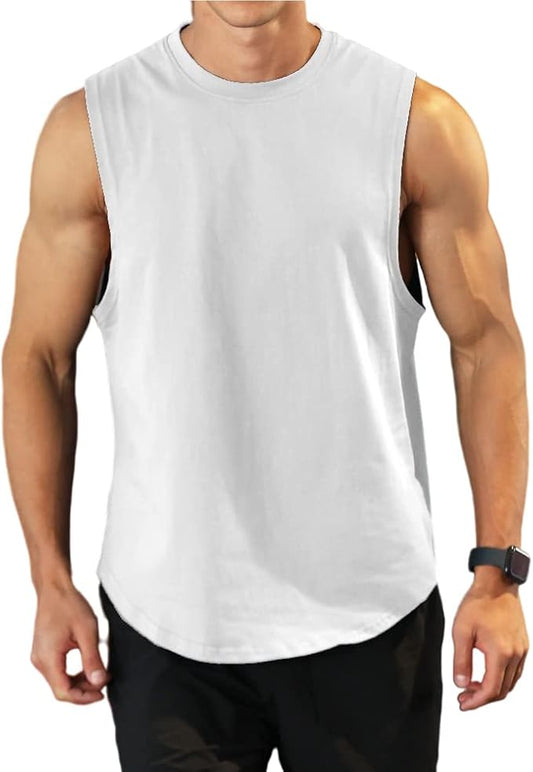 Men's Workout Bodybuilding Tank Tops Athletic Training Gym Shirts Vest Cotton Cut Off Sleeveless Muscle T-Shirt