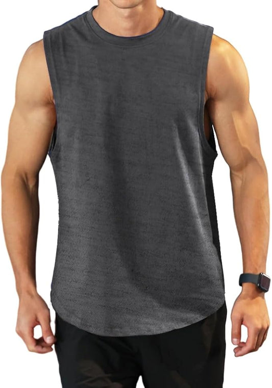 Men's Workout Bodybuilding Tank Tops Athletic Training Gym Shirts Vest Cotton Cut Off Sleeveless Muscle T-Shirt