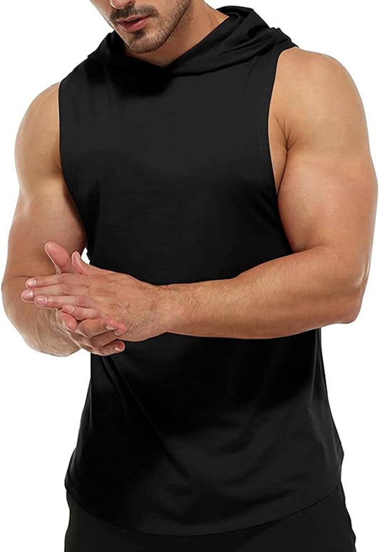 Men's Workout Bodybuilding Hoodies Tshirt Athletic Training Tank Tops Cotton Gym Hooded Top Cut Off Sleeveless Muscle T-Shirt