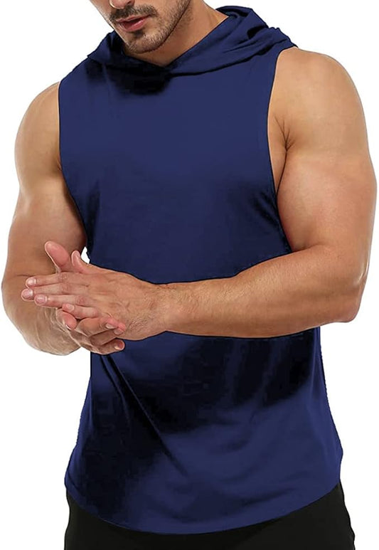 Men's Workout Bodybuilding Hoodies Tshirt Athletic Training Tank Tops Cotton Gym Hooded Top Cut Off Sleeveless Muscle T-Shirt