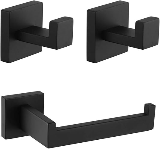 Matte Black Bathroom Accessories Kit 3-Pieces Bathroom Hardware 304 Stainless 2X Robe