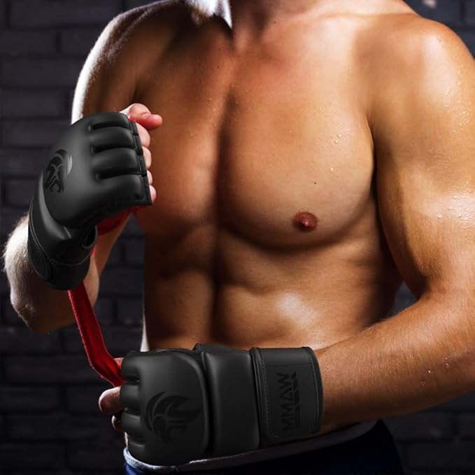 MMA Gloves - for Men & Women - MAXForce EVE Anti-Injury Shock Absorb Boxing Gloves Kickboxing Gloves - Half Finger, Open Palm for Muay Thai, Sparring, Punching Bag