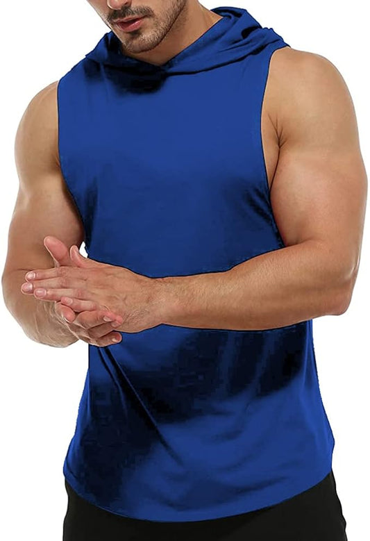 Men's Workout Bodybuilding Hoodies Tshirt Athletic Training Tank Tops Cotton Gym Hooded Top Cut Off Sleeveless Muscle T-Shirt