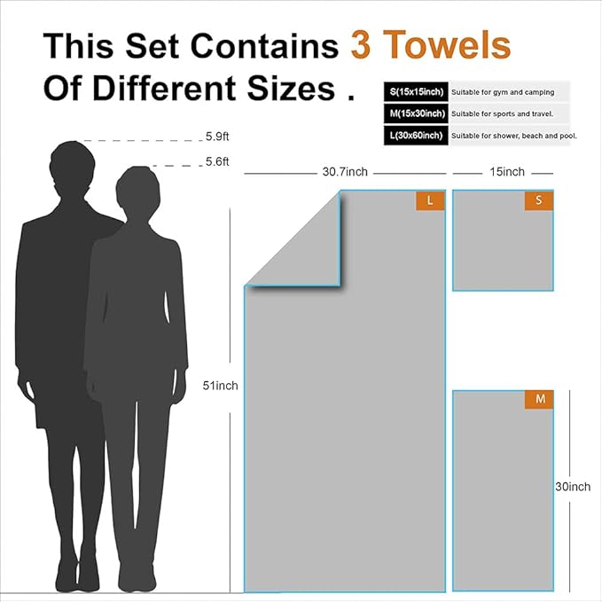 4Monster Camping Towels 3 Size at 1 Pack