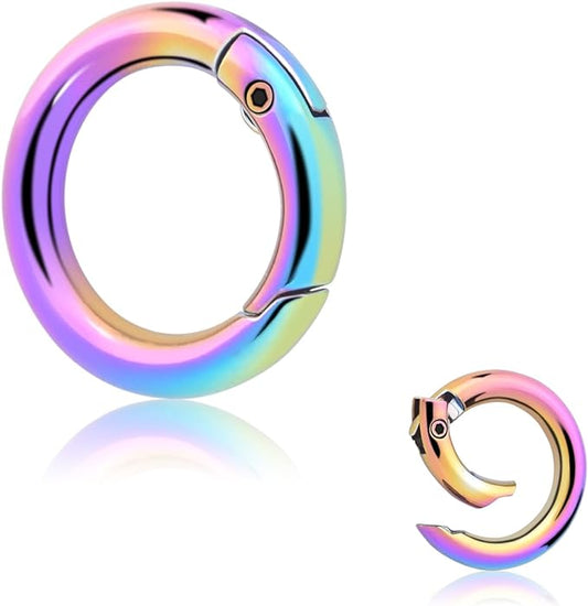 10Pack 3/4 Inch Round Carabiner, Metal Keychain Rings Spring O Ring for Purse Shoulder Bag Chain Ring Clip Replacement Paracord Keychain Lanyard Leather DIY Crafts (Rainbow)
